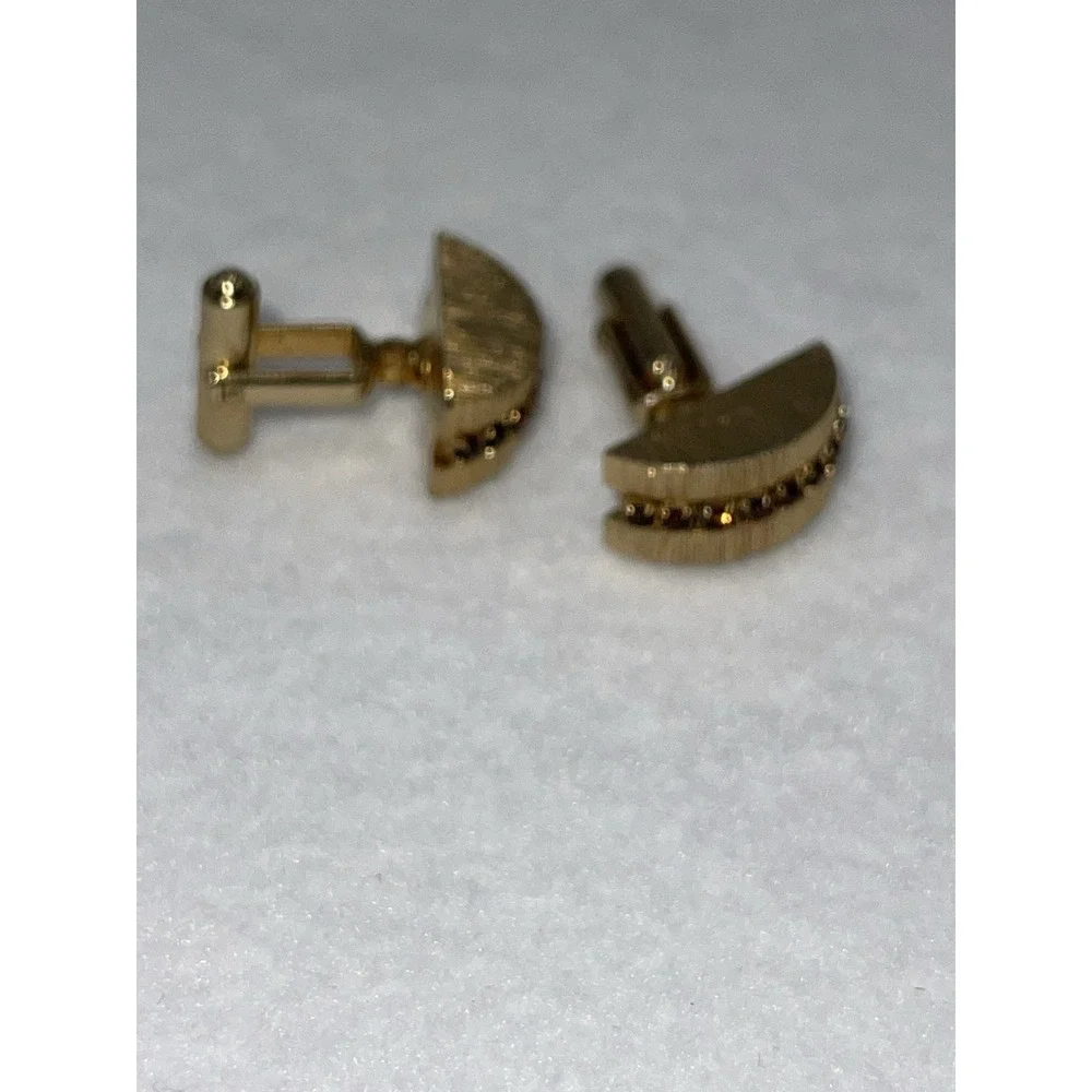 Sarah‎ Coventry ?   Rhinestone Cufflinks and Tie Clip Brushed Gold 3pc